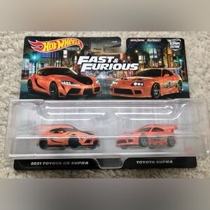 Hot Wheels Premium 2-Pack Fast & Furious 2021 Toyota GR Supra+Toyota Supra